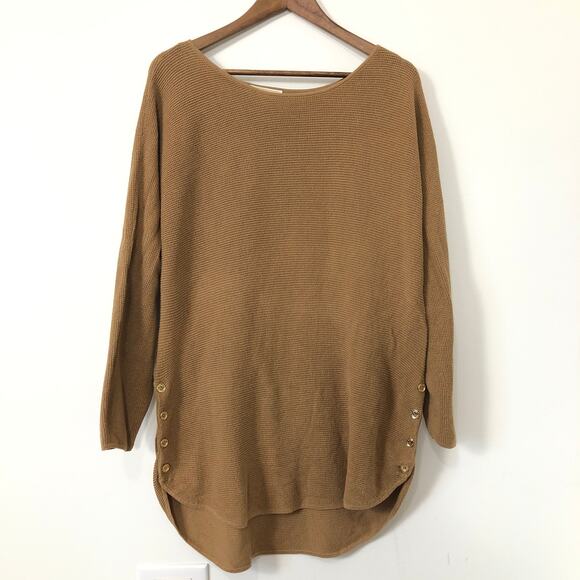 Michael Kors Brown Knit Sweater Tunic 2X Plus Button Side Hem Minimalist - Picture 2 of 11